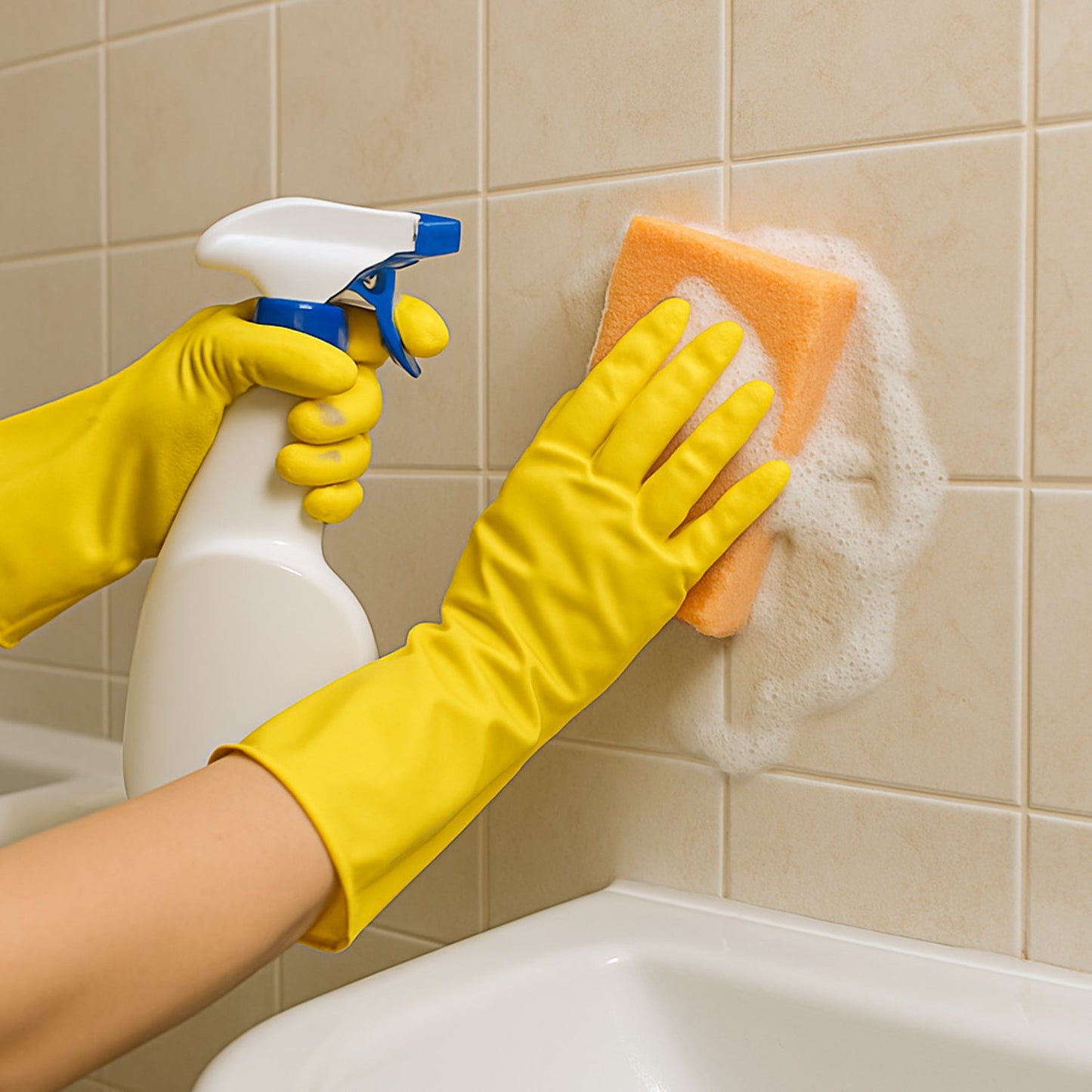 2 pair med yellow gloves For Types Of Purposes Like Washing Utensils, Gardening And Cleaning Toilet Etc.