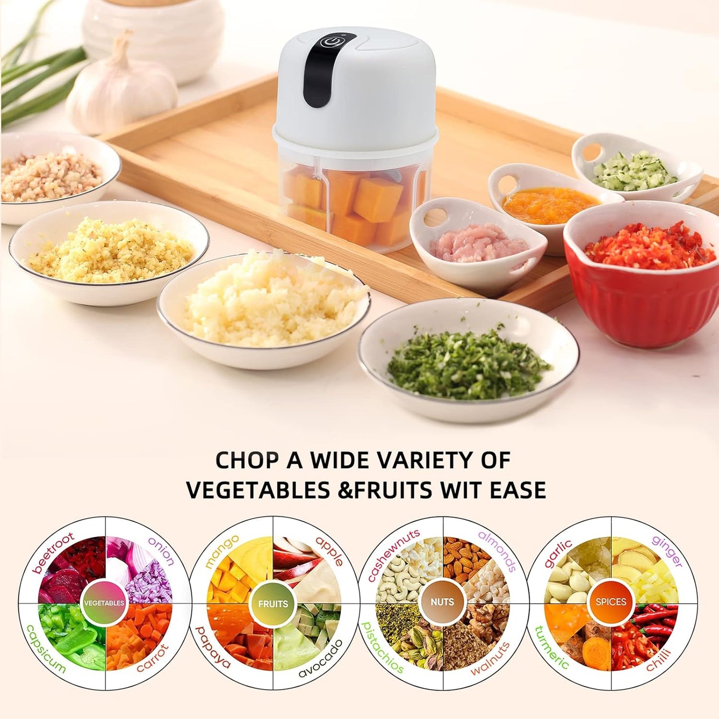 Wireless USB Rechargeable Mini Electric Garlic Machine / Chopper 3 Blades (300Ml)