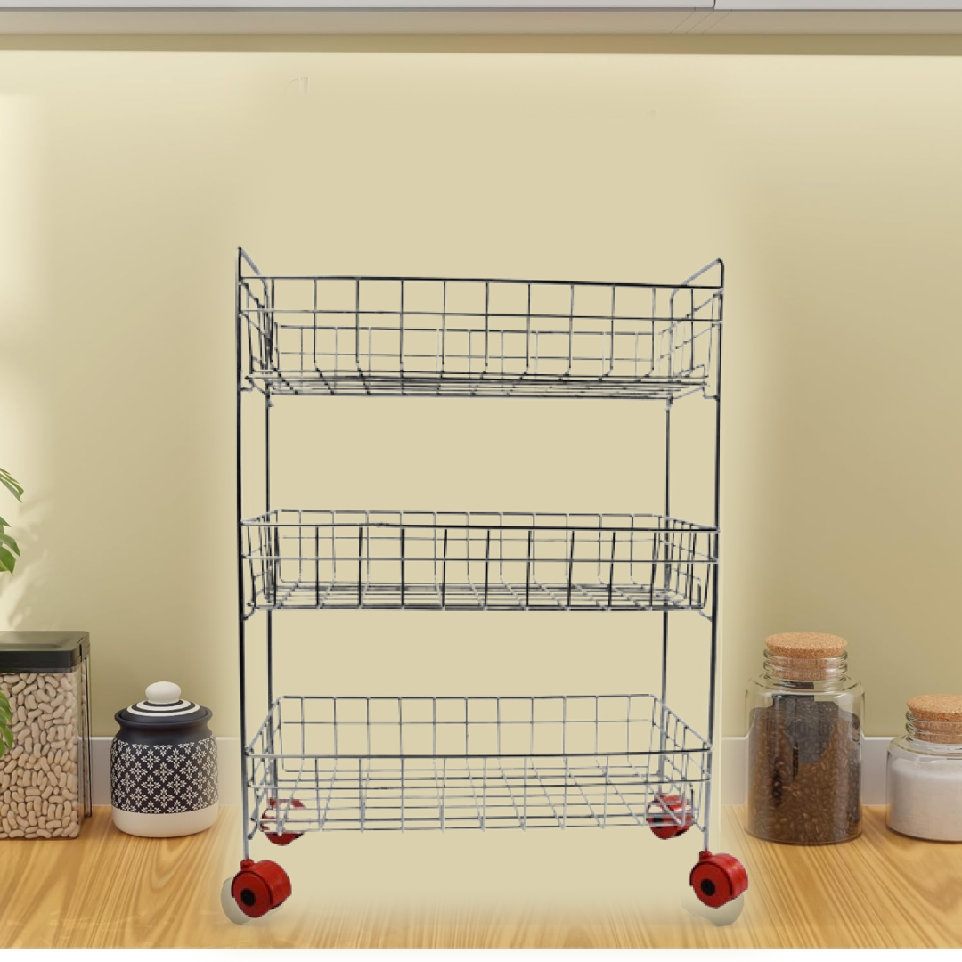 3-Tier Stainless Steel Kitchen Trolley , Fruit & Vegetable Rack